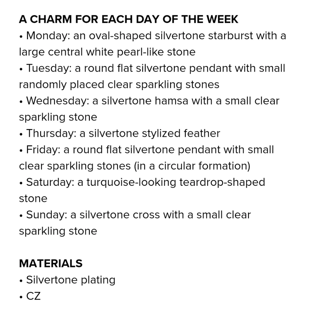 New! Seven days a week, charm necklace
